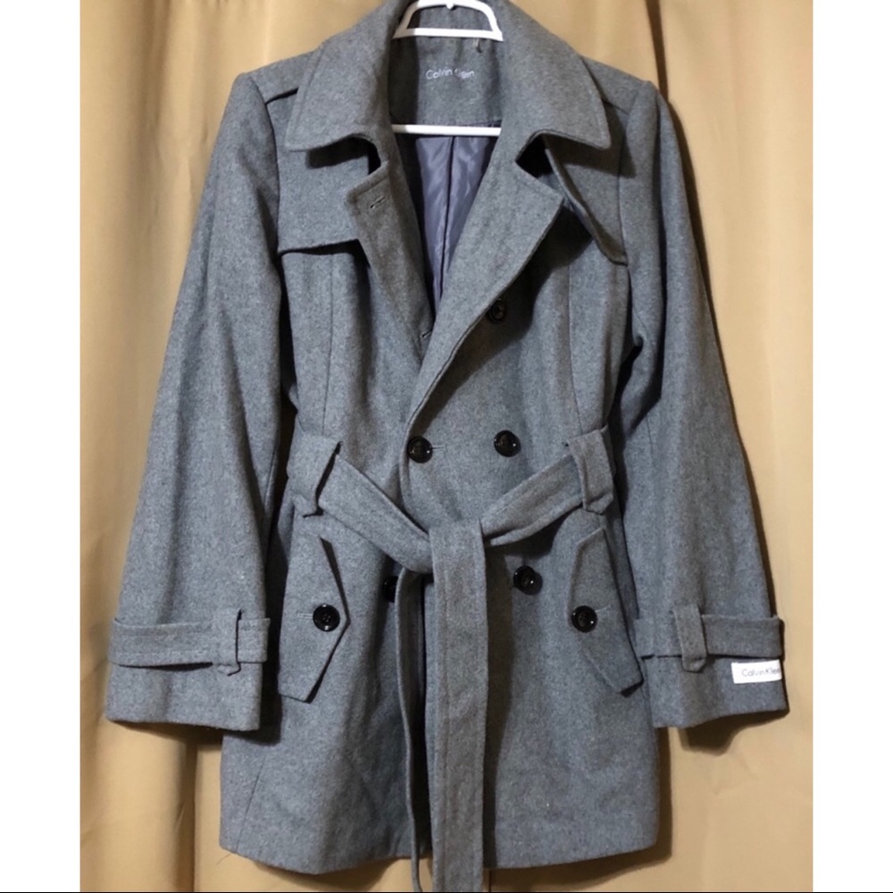 Calvin Klein Double-Breasted Belted Pea Coat L - Picture 5 of 6